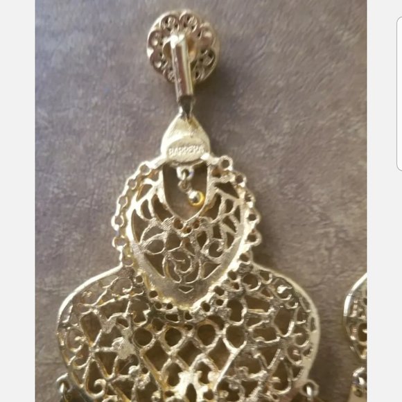 VINTAGE DESIGNER JOSE MARIA BARRERA HAMMERED GOLD DANGLE DROP CHANDELIER EARRING - Picture 3 of 8